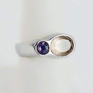 Mod Two Stone Ring - Sterling Silver Ring Size 7.5 - Thick Sterling Ring